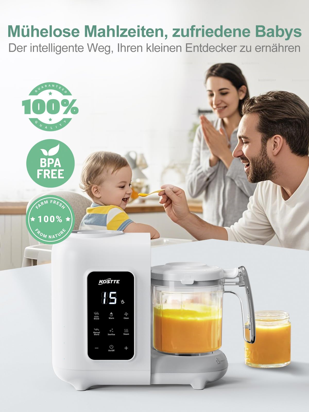 Babynahrungszubereiter 6-in-1, Dampfgarer Mixen mit Auftauen, Aufwärmen, Automatische Reinigungsfunktion, Babybrei Zubereiter Multifunktion, Baby Food Maker, Weiß