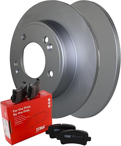 Rotores de disco sólidos recubiertos de 10.315 in y TRW Pro Low-Met Pad Set con hardware y sensores acústicos Kit de freno trasero para Hyundai