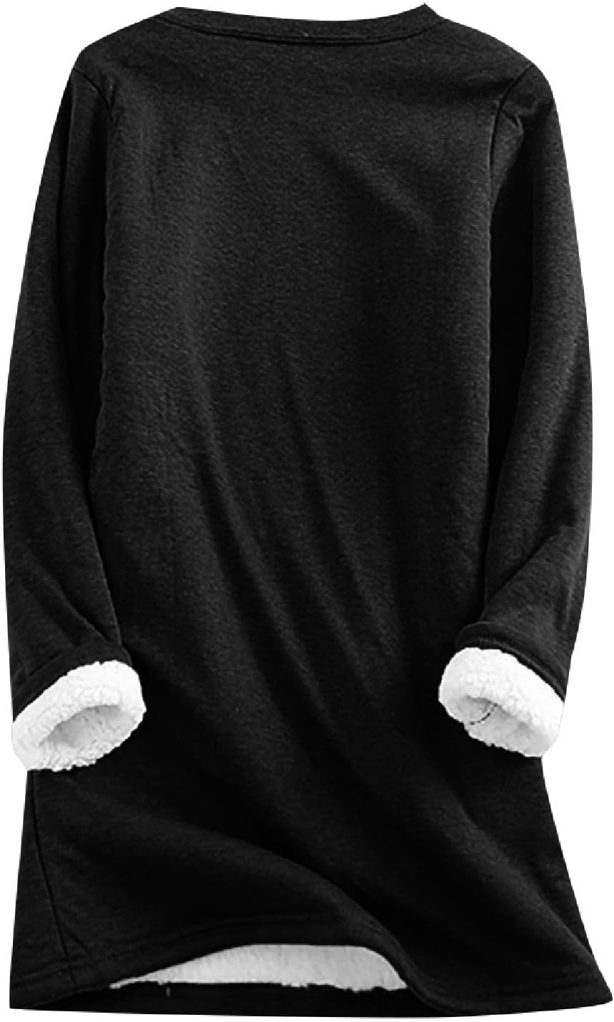 Women's Winter Warm Sherpa Lined Fleece Crewneck Long Sleeve Sweatshirt Pullover Loungewear Tunic Tops - Image 4
