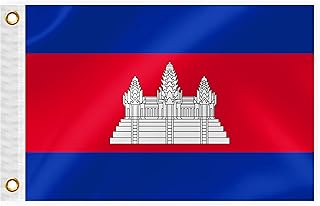 Cambodia Boat Nautical Flag 12x18IN Double Sided Cambodians Marine Banner Nylon Small Yacht Sail Pontoon ATV Bike Truck Motorcycle Flag with 2 Brass Grommets