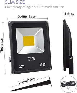 30W LED Flood Light 12V~24V AC/DC Outdoor Landscape Lighting 3000K 2700LM Warm White Waterproof Work Light with Spike Stand2 Pack