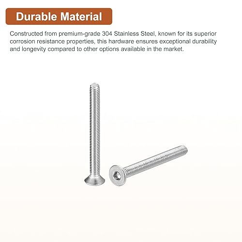 Miniatura 3 de DTGN Tornillos de cabeza plana M3-0.020 x 1.378 in, paquete de 50 tornillos de cabeza plana de acero inoxidable 304, rosca completa, pernos