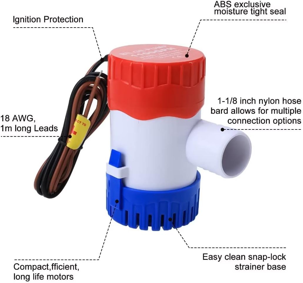 Skyehomo Bilge Boat Marine Pump, Submersible Boat Bilge Water Pump