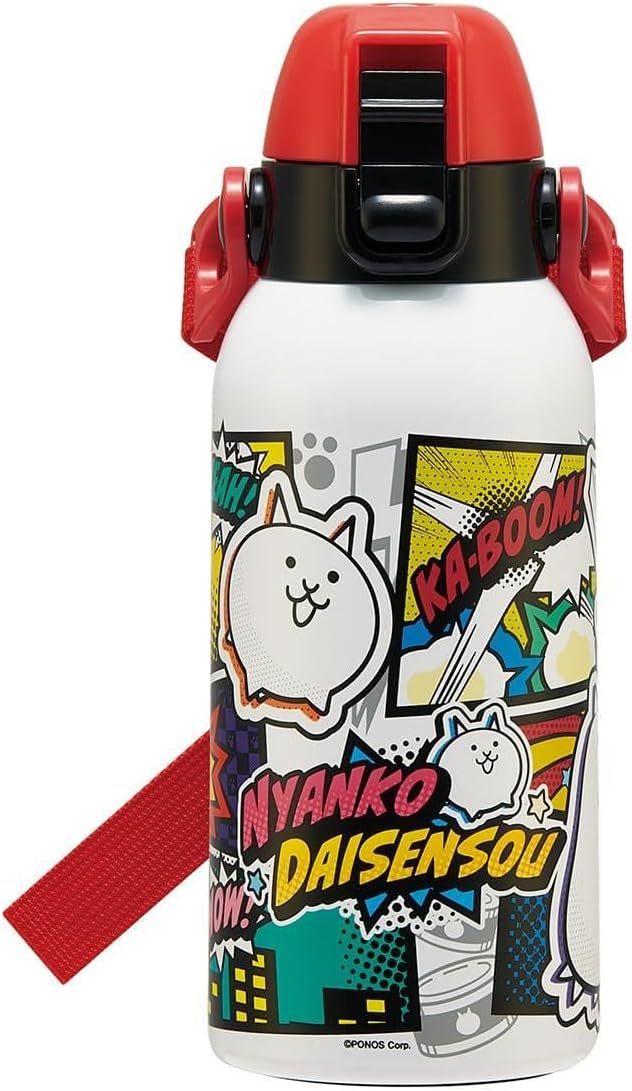 Skater STCH6-A Children's Water Bottle, Direct Drinking, 20.3 fl oz (600 ml), Cat War 26, Boys, Girls, Cold Retention, Stainless Steel, Lightweight Type, Sports Bottle, Kids, Water Bottle