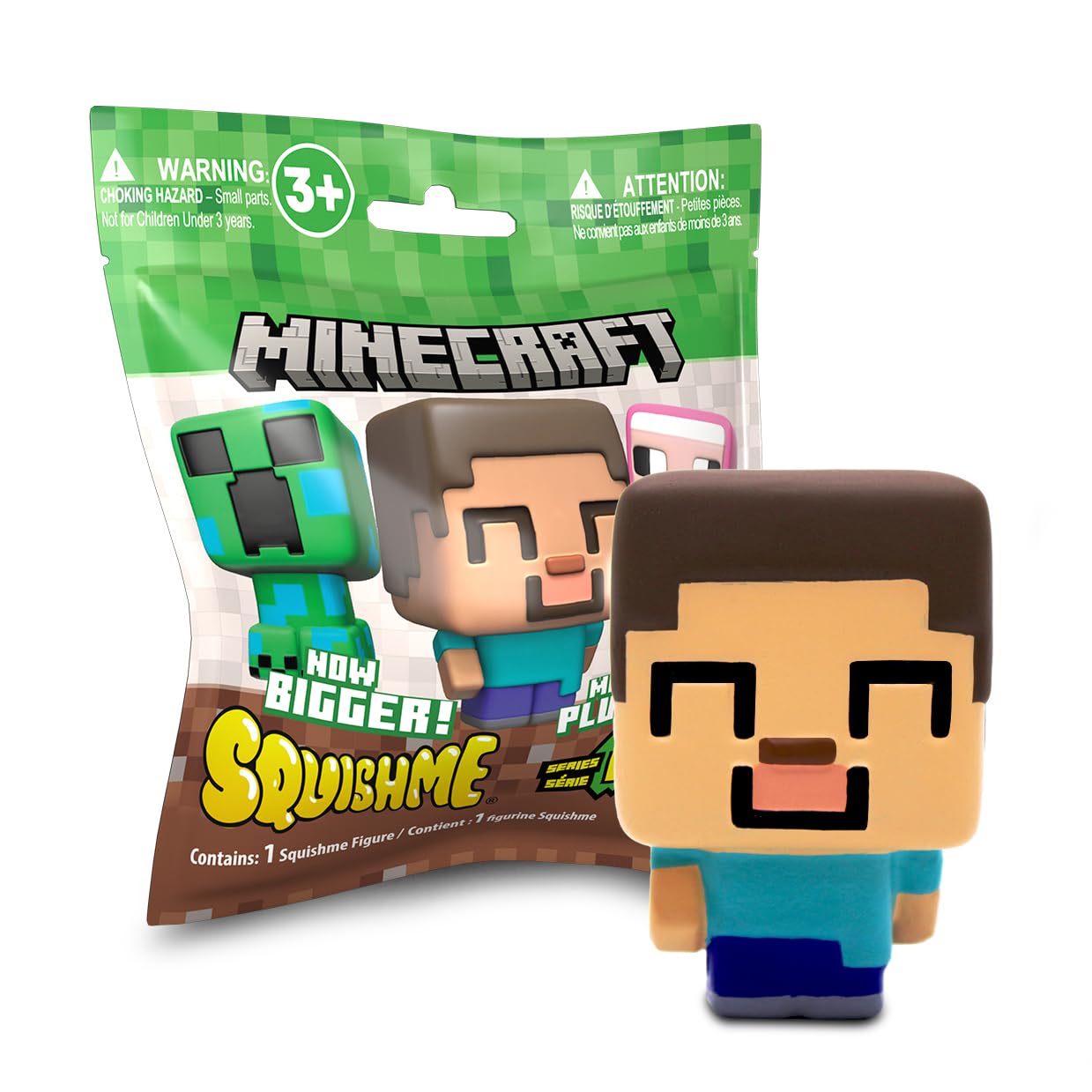 Minecraft SquishMe Series 6 – Larger 3.5‑Inch Collectible Squishy Figure, Blind‑Bag Surprise – Creeper, Steve, Pig, Squid & More – Stress Relief/Fidget Toy for Kids Ages 3+