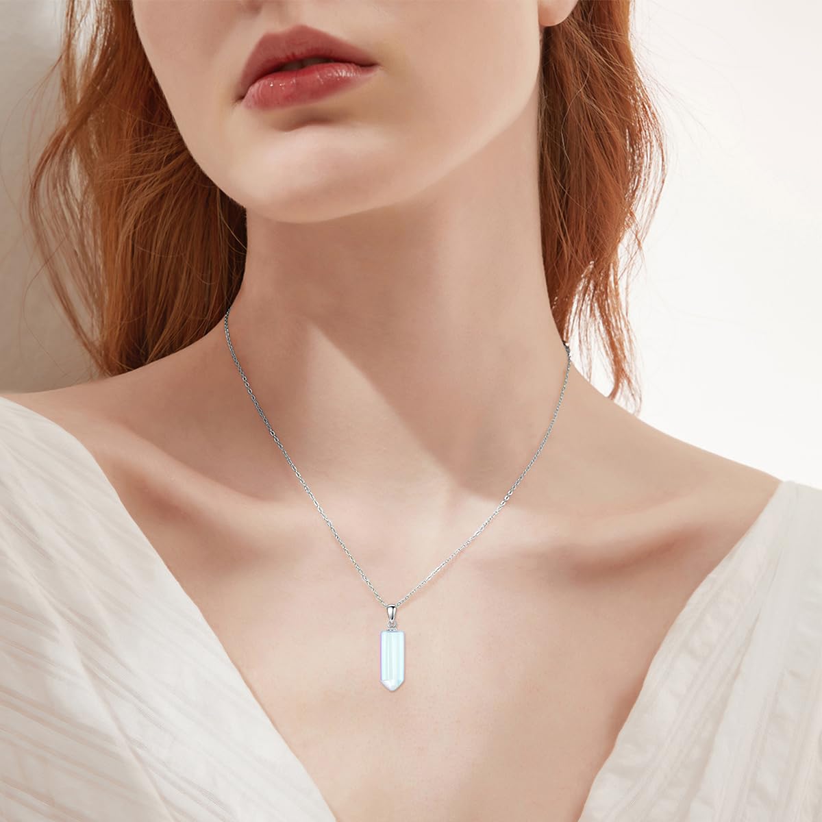 DOLPHERS 925 Sterling Silber Mondstein Anhänger Halskette, einfache Mondstein Halskette Schmuck Geschenke für Damen Frauen, mit 18 + 2 Zoll Kette