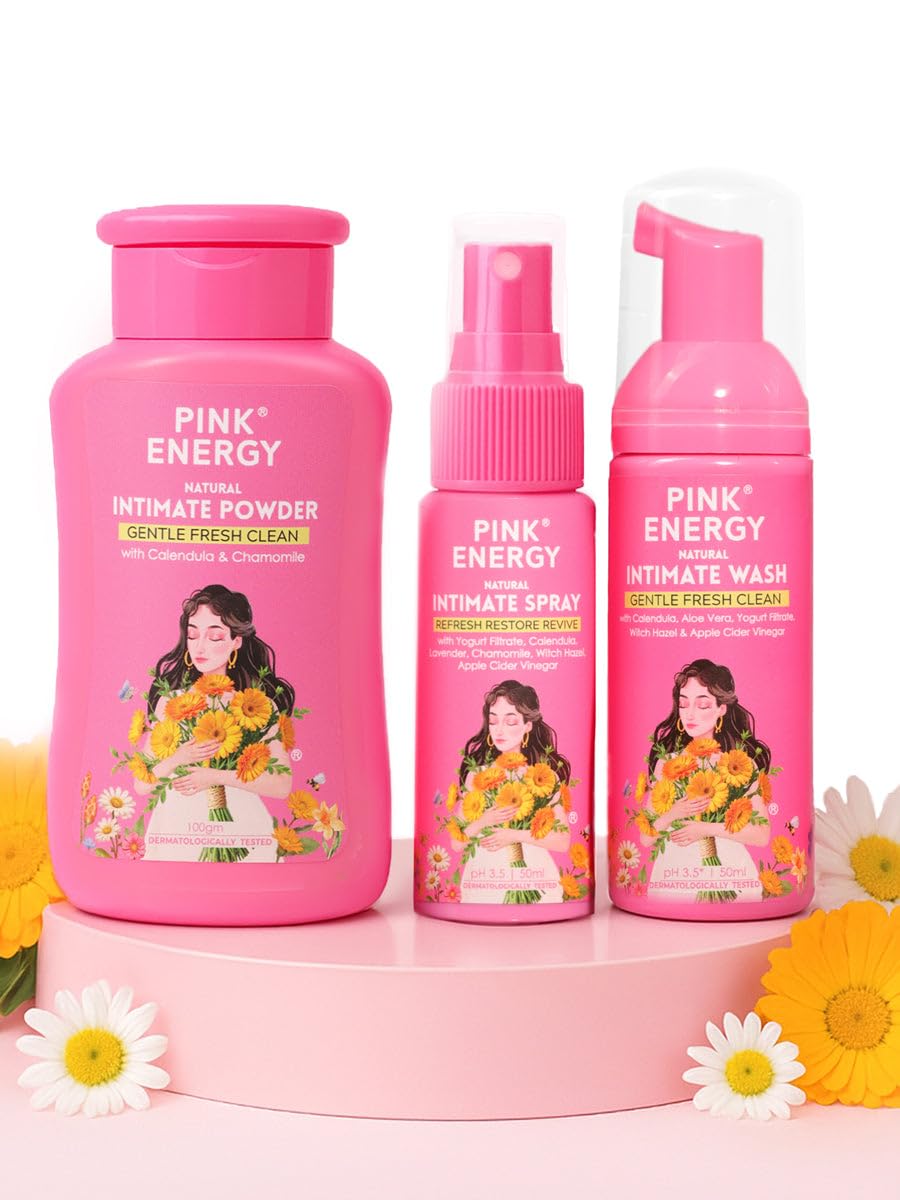 Pink Cherry The Ultimate Calendula Care Trio | Natural Intimate Powder, Calendula Intimate Wash 50ml & Natural Intimate Spray for Daily Freshness