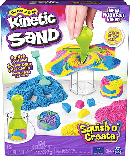 Kinetic Sand, Squish N’ Create Playset, Easter Basket Stuffers, Includes 13.5oz (3 Colors) Moldable Play Sand, 5 Tools, Sensory Toys for Ages 3 and up