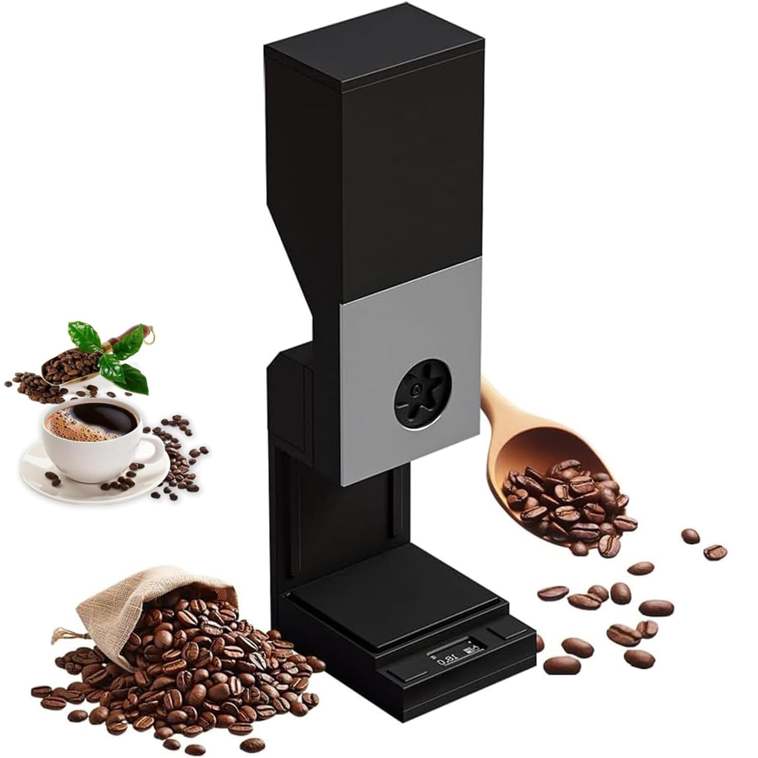 Doseur De Grains De Café, Distributeur Automatique De Grains De Café, Machine De Pré-Dosage des Grains De Café, Capacité 200 G, Double Préréglage De Poids, Étalonnage Automatique, pour Les Cafés