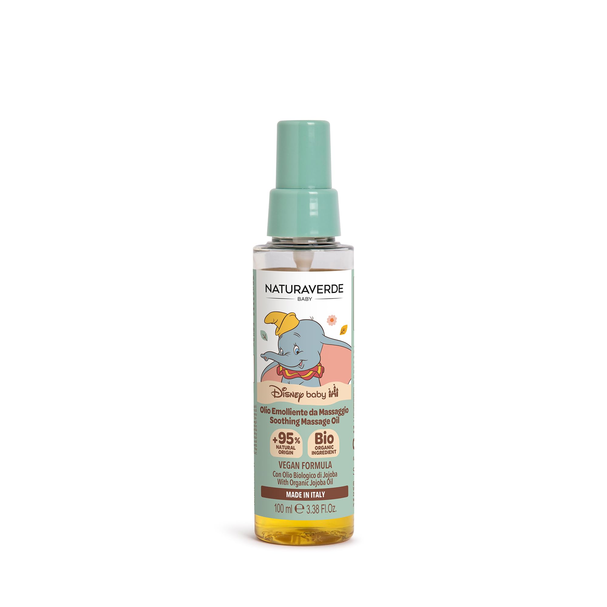 NATURAVERDE - Disney Baby Dumbo, Olio Massaggi Nutriente e Lenitivo 100ml, Con Estratti Vegetali, Ideale per Neonati