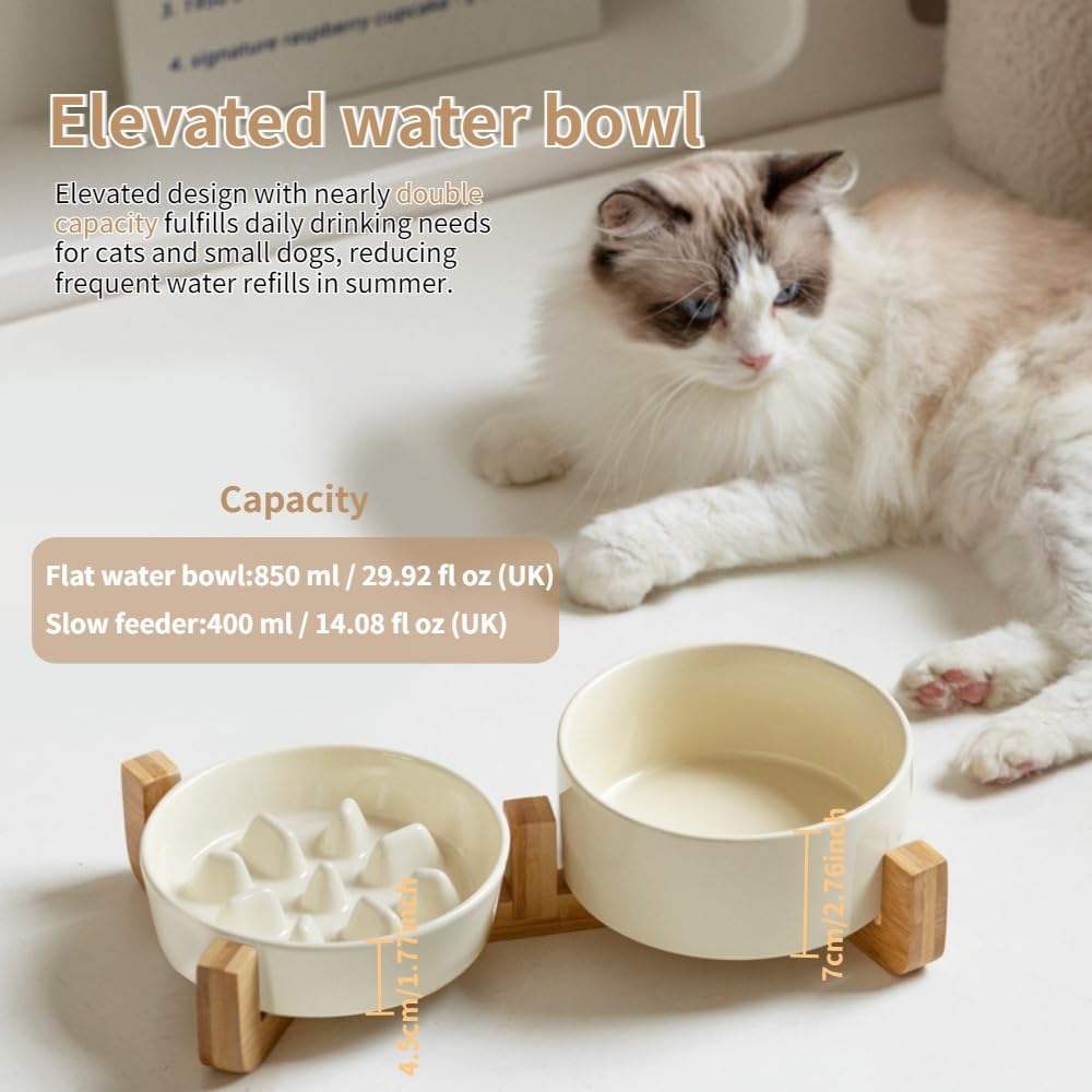 Ensemble de gamelles surélevées pour chat avec grande gamelle à eau surélevée en céramique anti-étranglement avec support en bambou, gamelles antidérapantes pour petits chiens et chats (vert, 1