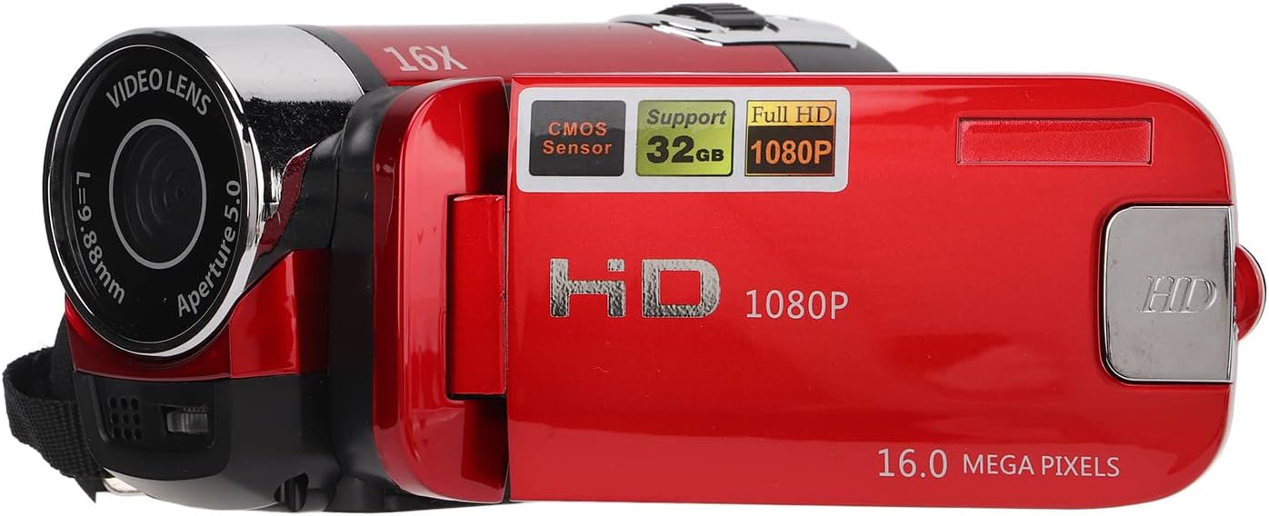 Dpofirs Video Camera Camcorder, Full 1080P 16MP Camera Recorder 270° Rotation 2.7 Inch Color Screen 16X Zoom Digital Camcorders (Red)