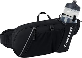 WATERFLY Bauchtasche Herren Damen mit Flaschenhalter: Sportliche Klein Gürteltasche Stylische Joggen Hüfttasche Gassi Bumbag Hundetraining Bum Belt MTB Hipbag Reisen Bauchbeutel Sport Hip Bag