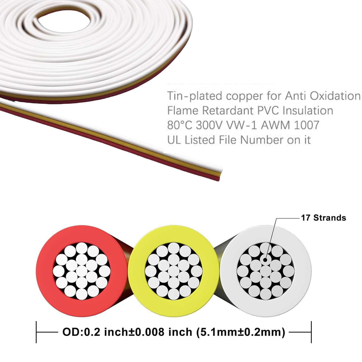32.8ft/10M 3-pin Extension Cable Wire Cord,22AWG 3-pin Wire Cord for COB SMD 2835 5050 12v 24v Tape Lights Single Color LED Strip Lights(Red - Image 3