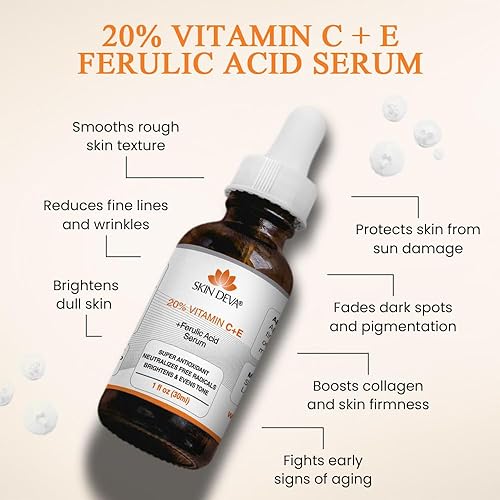 Miniatura 2 de SKIN DEVA Suero con 20% de vitamina C para la cara con vitamina E Plus ácido ferúlico suero para el cuidado de la piel 1 fl oz 1.0 fl oz rejuvenece