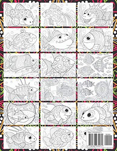 Ocean creatures - Coloring Book for adults - Fish, Octopus, Crawfish, Shark, and more