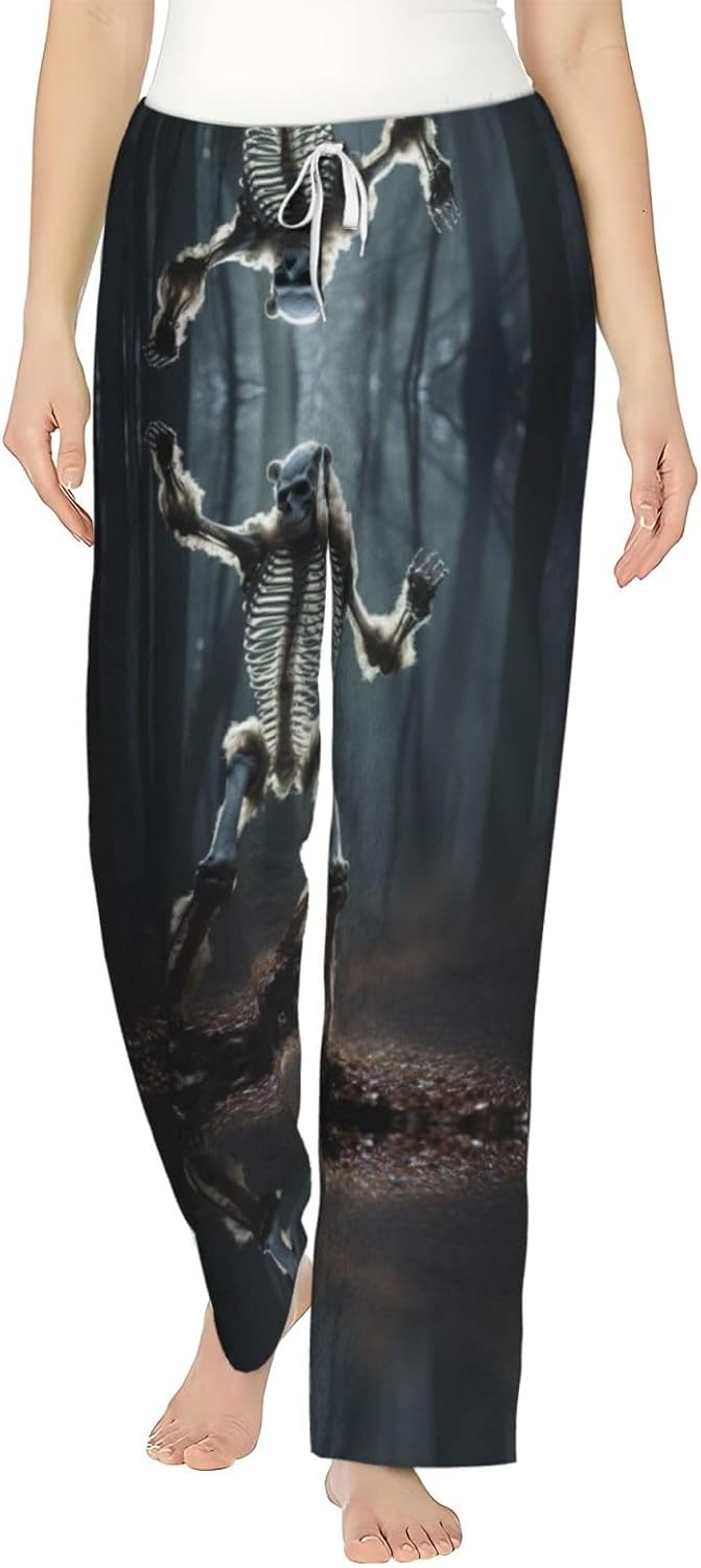 Dancing Skeleton Bears Print Cozy Christmas Pajama Pants,Flannel Pajama Bottoms,Cater To Various Body Types