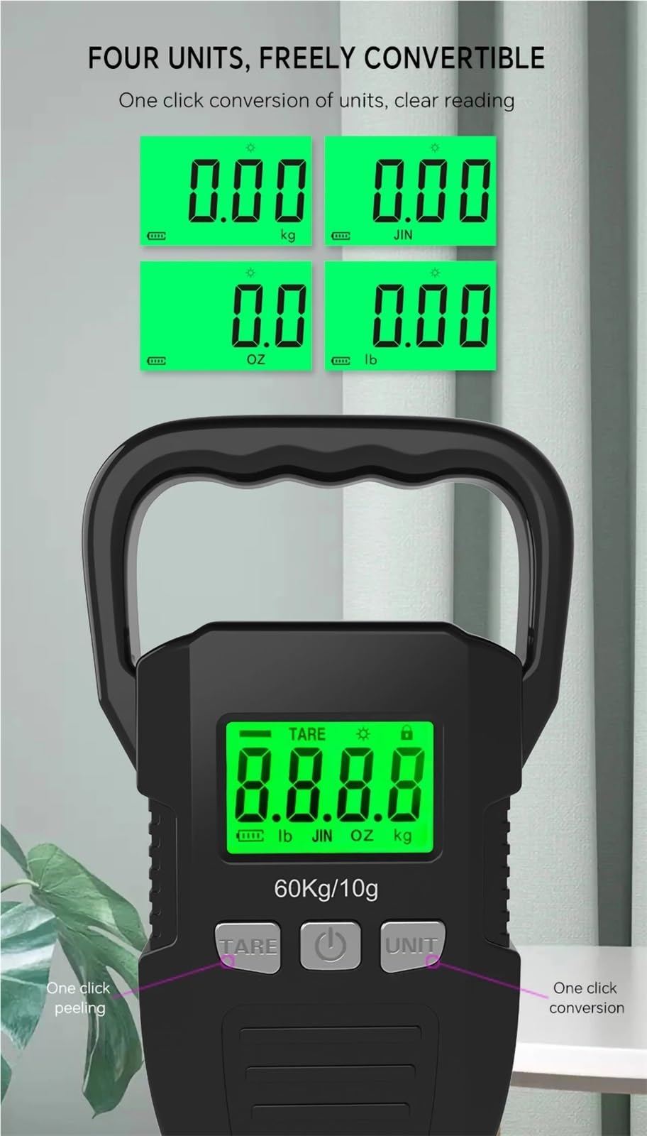 Waga bagażowa, 4 sztuki 60 kg/10 g LCD cyfrowa waga wisząca elektroniczna do bagażu ładowanie przenośne narzędzia wagowe do walizki podróżnej z wagą