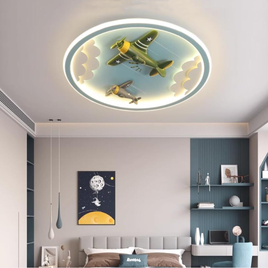 Lampa sufitowa LED dla dzieci kreskówka niebieski design samolot żyrandol 72 W ściemnialne lampy sufitowe dla dzieci 50 cm chłopiec sypialnia salon oświetlenie wewnętrzne oprawy oświetleniowe