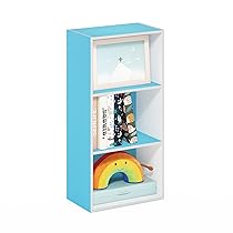 Furinno Luder Libreria a 3 ripiani aperti, Azzurro, Bianco