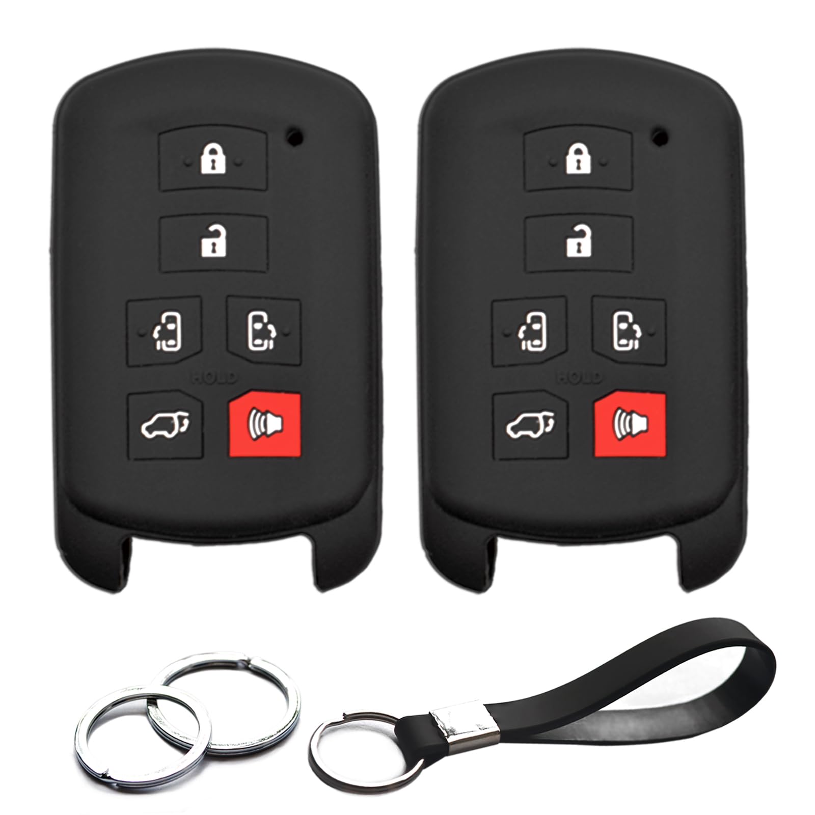 INFIPAR 2pcs Silicone Key Fob Case Cover For 2021-2022 Toyota Sienna Smart Key 6-Button Remote - With Key Rings
