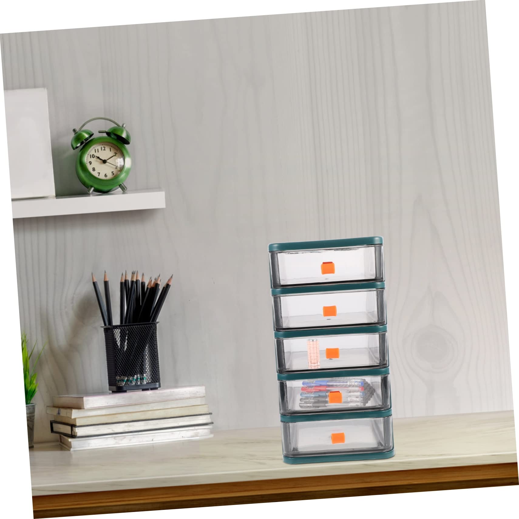 Caja de almacenamiento de plástico con 5 cajones para maquillaje, joyas y papelería de oficina