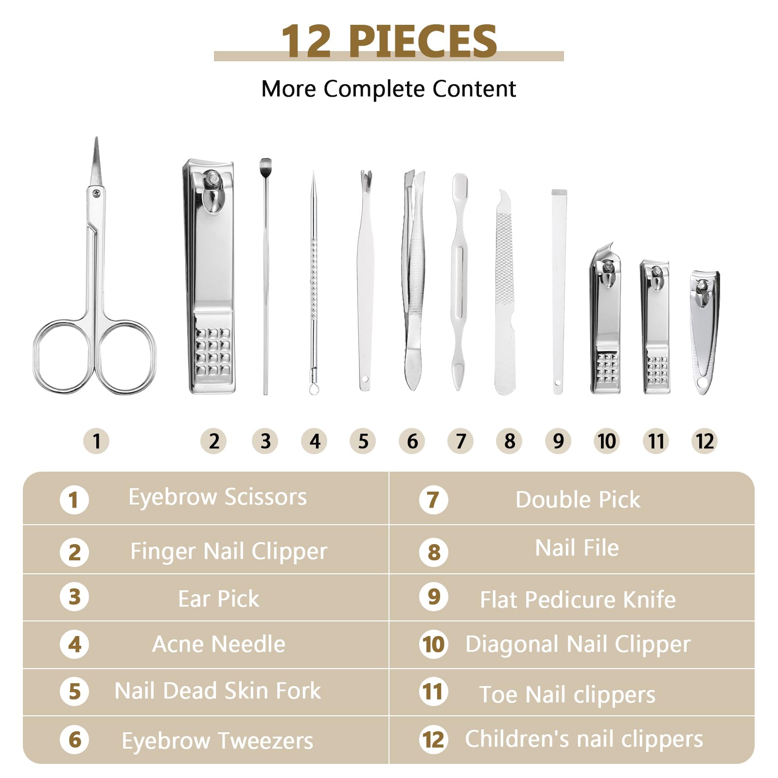 Geosar Set da 12 set per manicure e pedicure, in acciaio inox, professionale, per la cura delle unghie, con lussuosa custodia da viaggio per la cura delle unghie (stile moderno)
