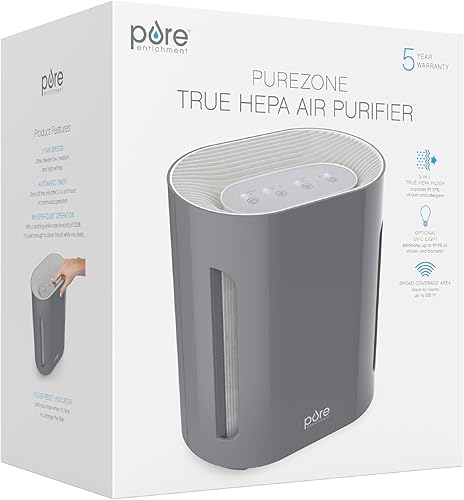 Miniatura 9 de Pure Enrichment Purificador de aire PureZone para dormitorio y sala de estar, filtración de 3 etapas y luz UV-C, filtro HEPA H13 ayuda a eliminar