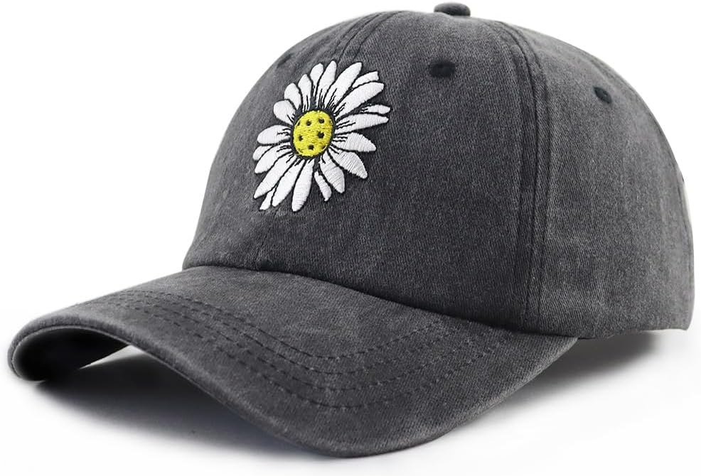 Pickleball Hat for Women, Adjustable Cotton Embroidered Daisy Pickle Ball Baseball Cap - Image 3