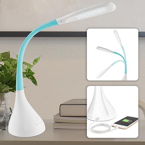 Miniatura 7 de OttLite Lámpara de escritorio LED con cuello ajustable, curvas creativas (blanco/gris) - Puerto de carga USB de 2.1 A, 4 ajustes de brillo