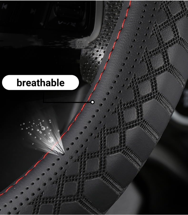 Wood Car Steering Wheel Cover Rubber Inner Ring All Car Universal Four Seasons Universal Thin Fiber Leather Anti-Slip 16 17 18 19inch for Truck (17inch, Black)