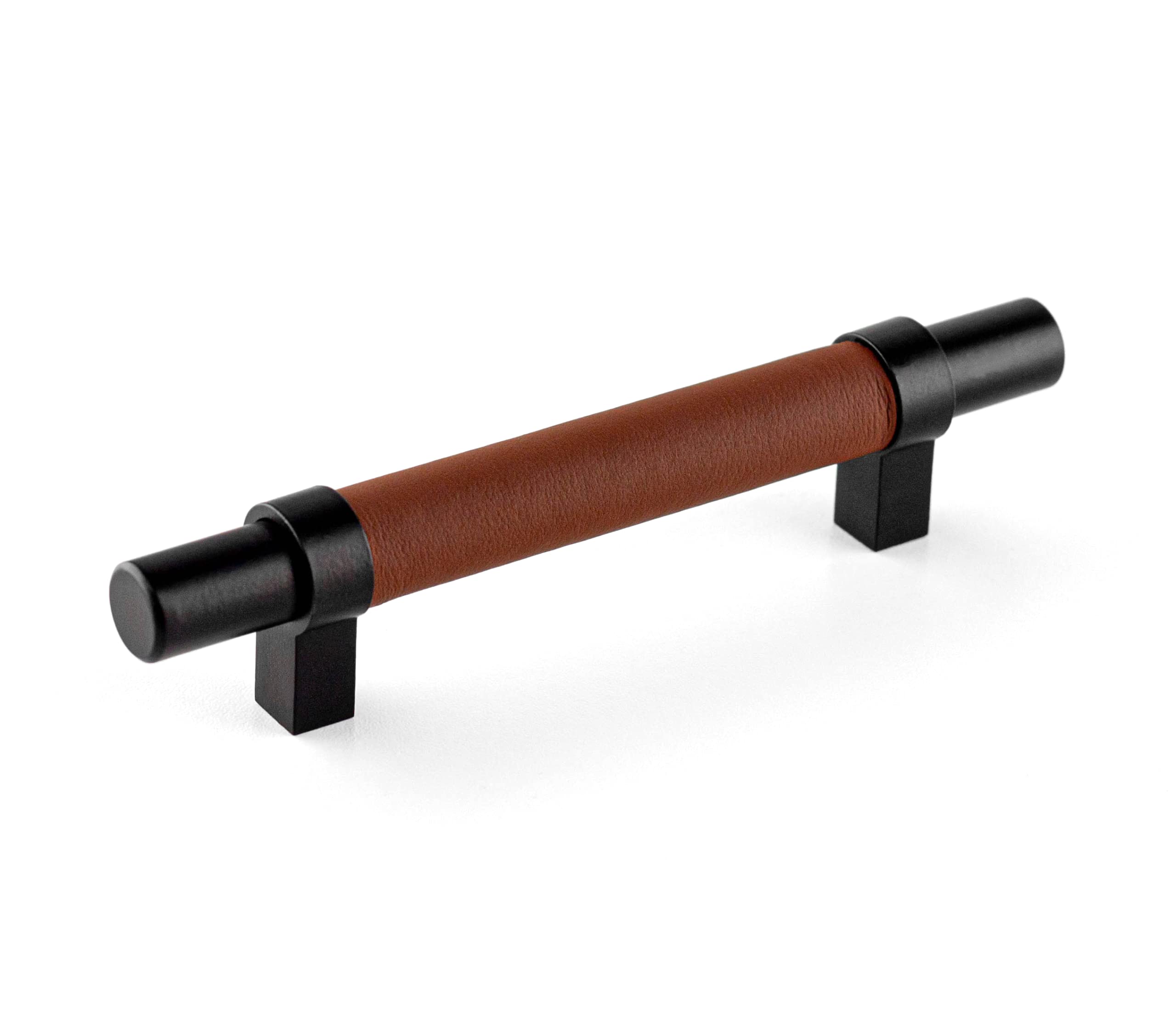 Brute Strength, Furniture Handles, Steel & Full Grain Leather, 96mm Hole Spacing, Black & Brown, Pack of 12