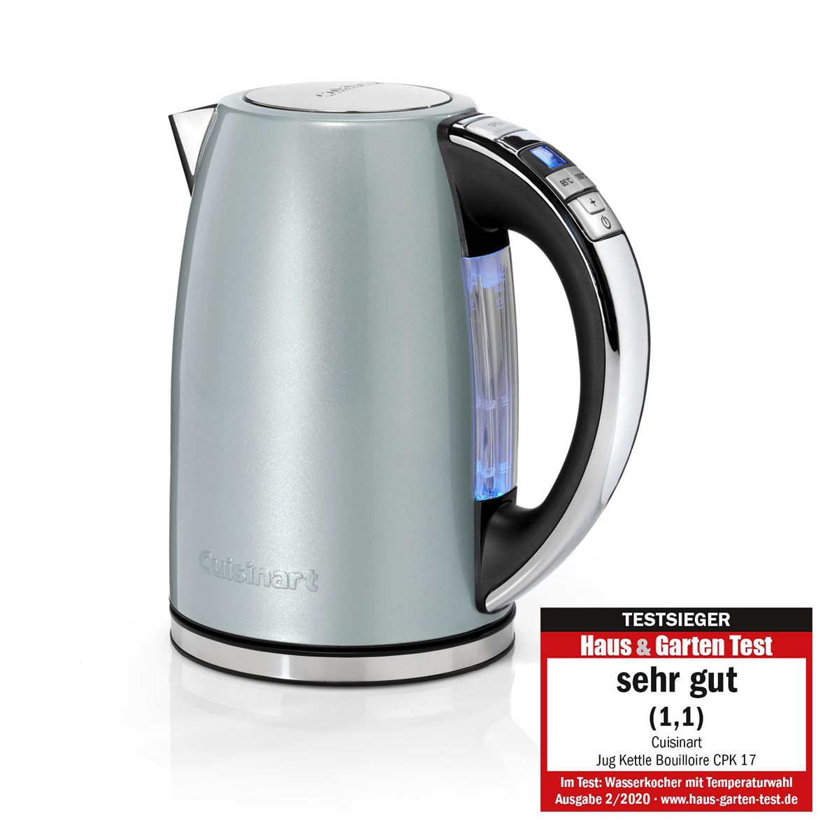 Cuisinart Multi-Temp czajnik elektryczny, szybkie gotowanie, 3 kW, bezprzewodowy, wykończenie ze stali nierdzewnej, pojemność 1,7 l, regulowana temperatura, zdejmowany, nadający się do prania filtr