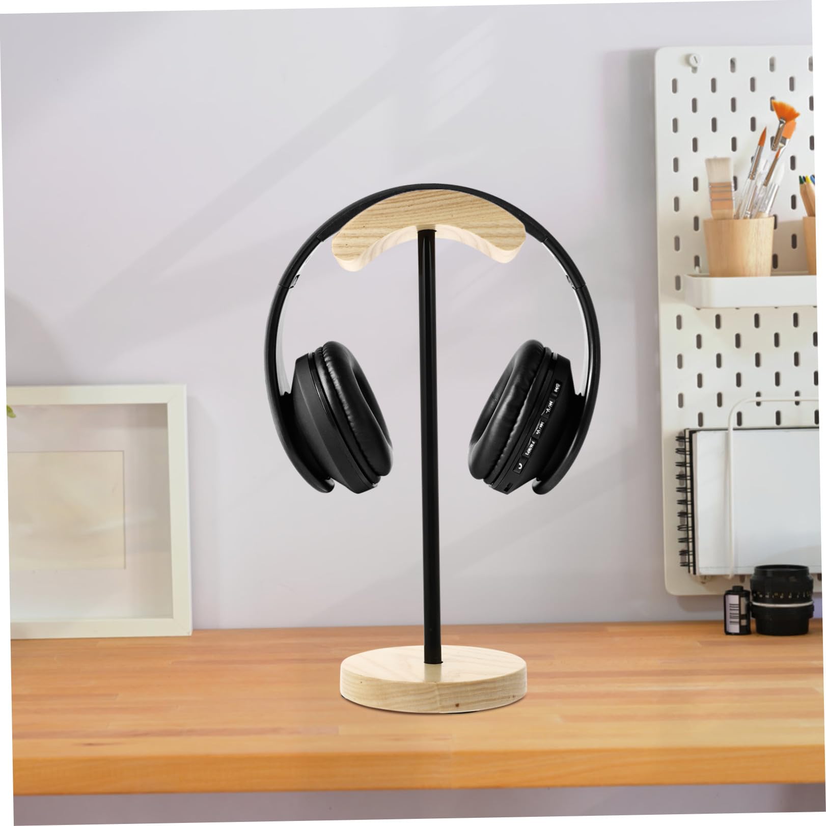 Supporto per Cuffie Base Stabile Antiscivolo da Scrivania in Metallo e Legno Display e Riordino per Casa e Negozio