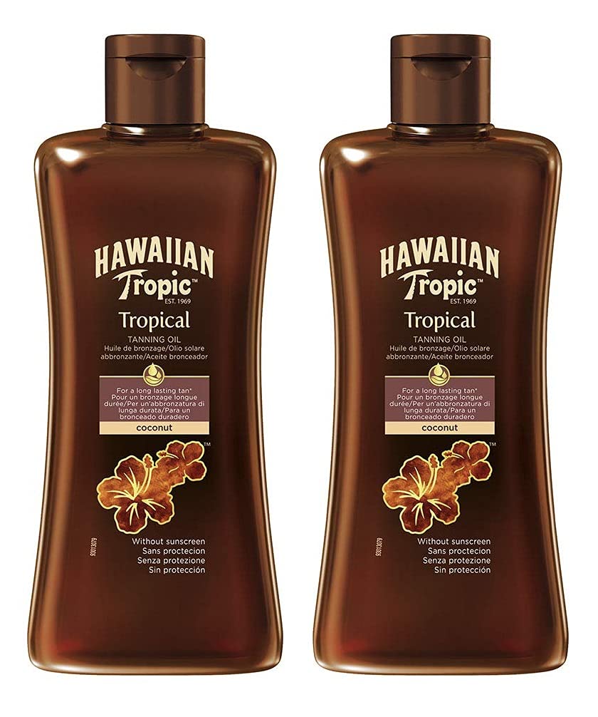HAWAIIAN Tropic Tanning Oil Spf 0 - Aceite Bronceador Solar Sin Protección, Fragancia Tropical, Marrón, 200 Mililitros