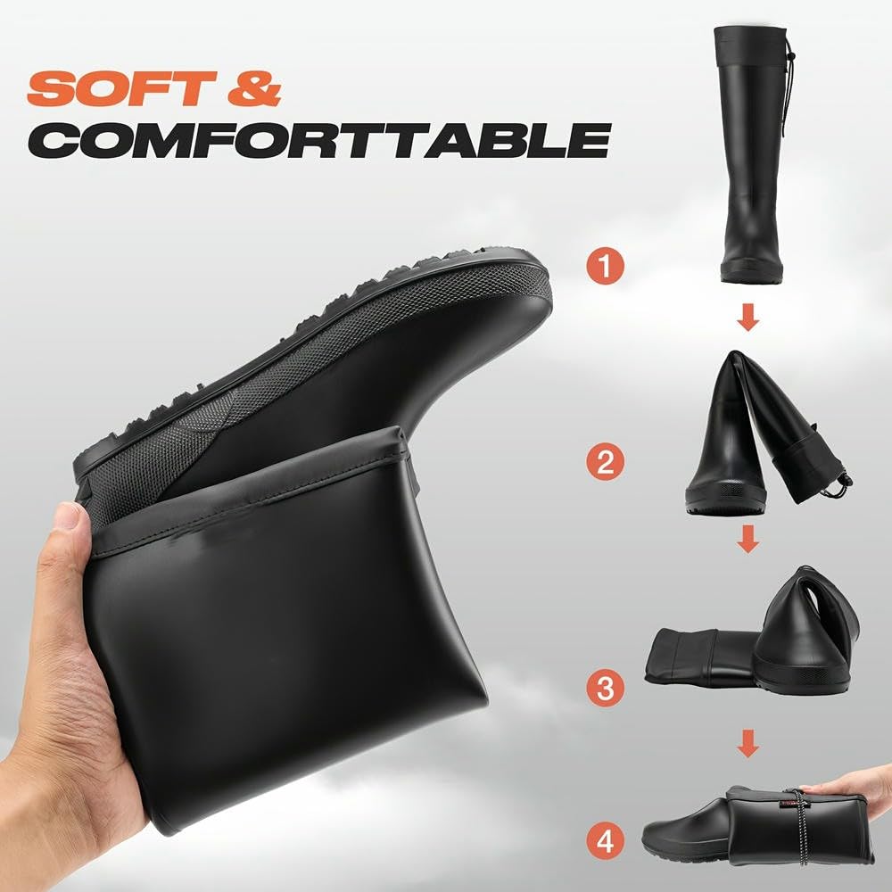 Botas de Lluvia de Goma para Mujer, Impermeables, Plegables, Altas, para jardín, Botas de Agua Ligeras, Botas para el Barro