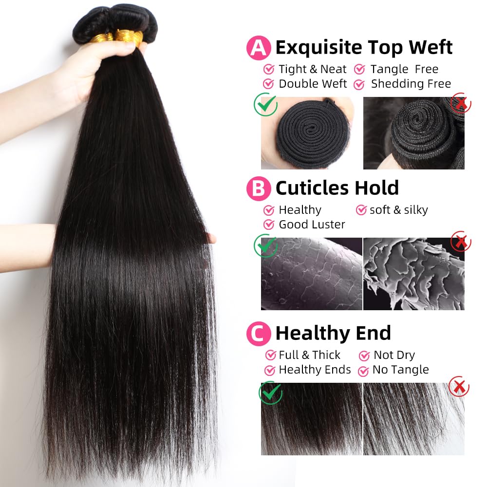 Perismoda Straight Bundles Human Hair Bundles 12A Grade 100% Unprocessed Brazilian Virgin Hair Bundles Straight Bundles Hair Extension (18 20 22 Inch) - Image 3