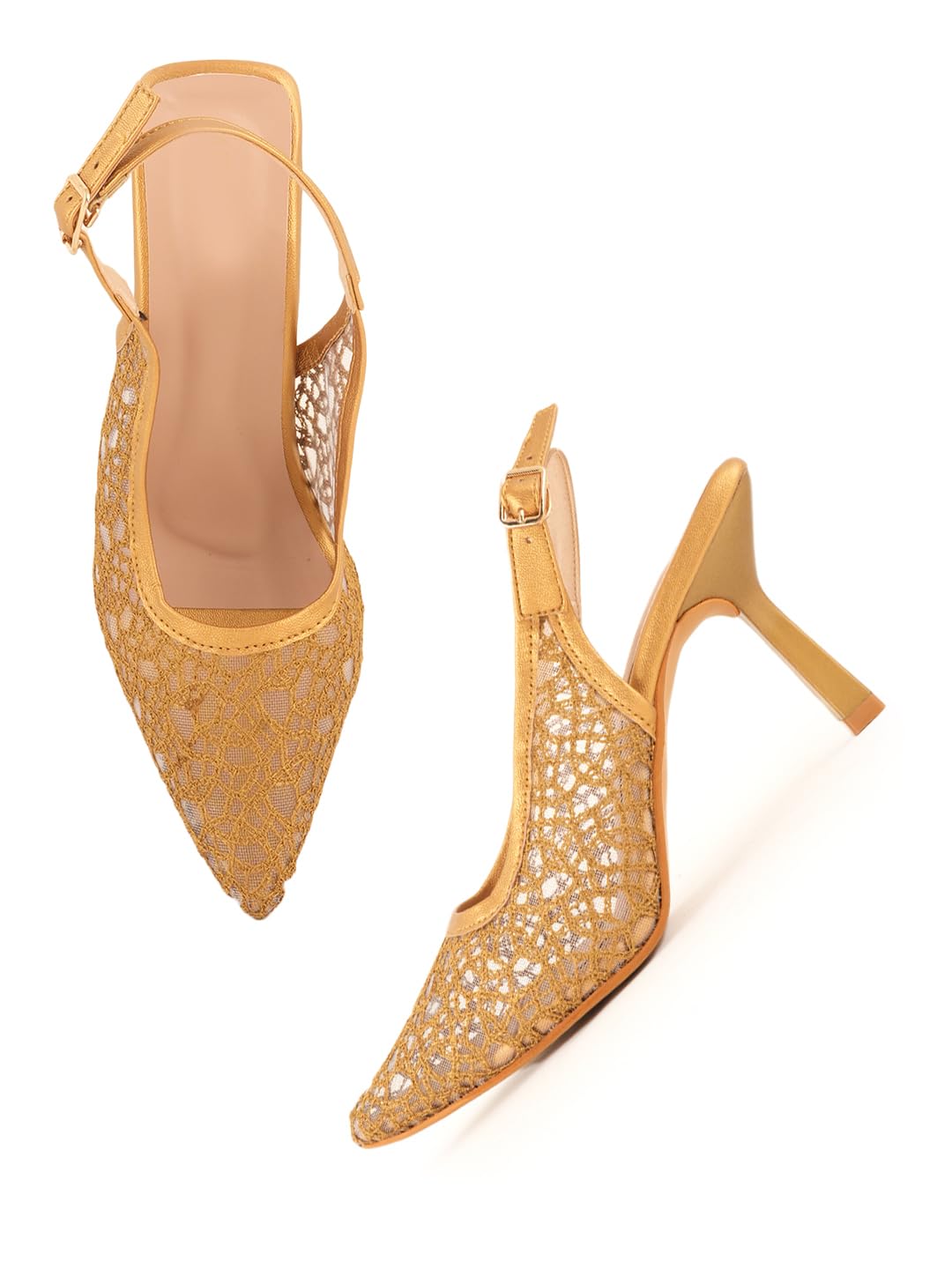 Golden Women Ethnic Laser Cuts Heels-image-21