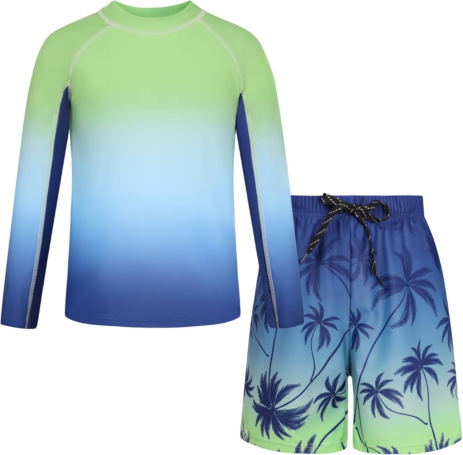 GRACE KARIN Boys Rash Guard Swim Set Two Piece Long Sleeve Bathing Suit Boy Swimsuit 6-13Y