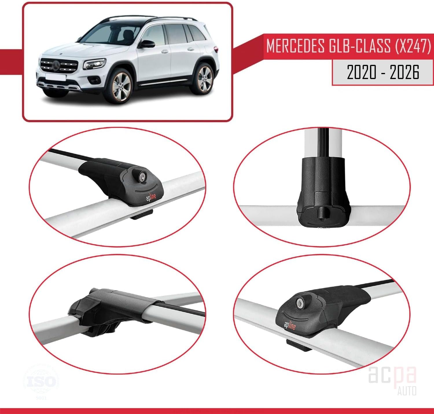 Compatible with Mercedes GLB-Class (X247) 2020-2023 Roof Rack ACE-1 Roof Rack Pack Rack Grey