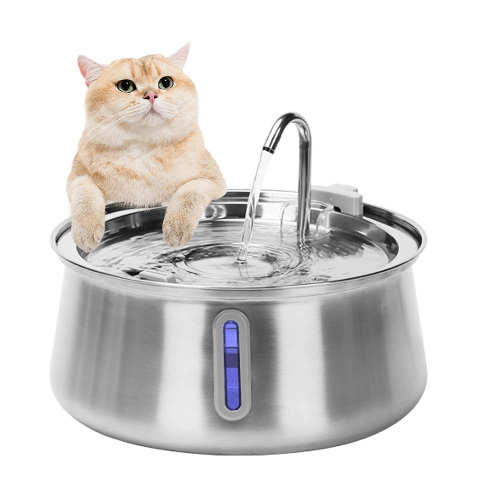 Fontana per Gatti in Acciaio Inox, Automatico Fontanella Gatto con Finestra di Livello dell'Acqua, Design A Forma di Rubinetto con Filtri di Ricambio