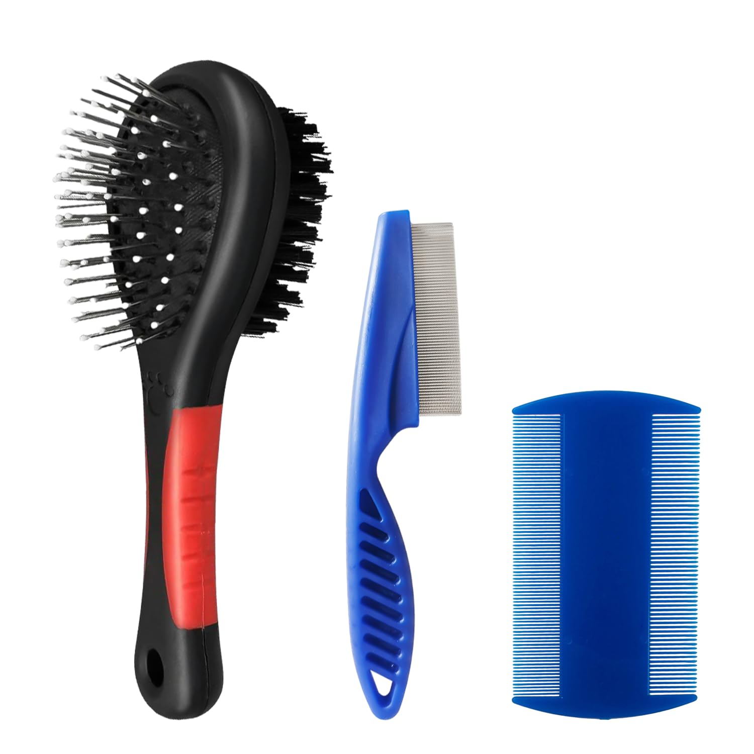 COACOM 1 cepillo de aseo para mascotas, 1 peine de dientes finos, 1 peine de aguja de acero, cepillo de aguja 2 en 1 y cepillo de cerdas para perros y gatos