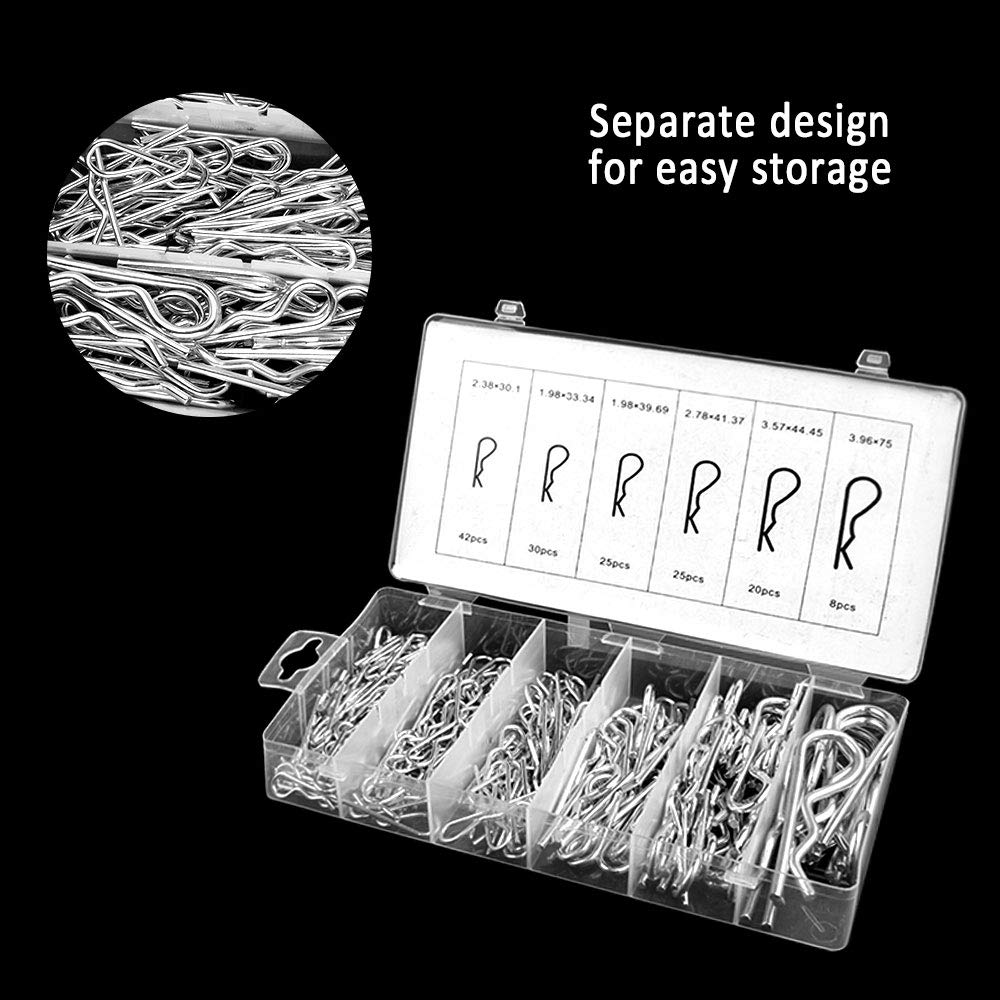 Coppiglie, 180 pezzi Coppiglie in acciaio possono essere applicate a auto rimorchi Impalcatura,Karosserie Clips für Autos Wohnmobile R-Pin sono 6 diverse dimensioni con scatola di plastica