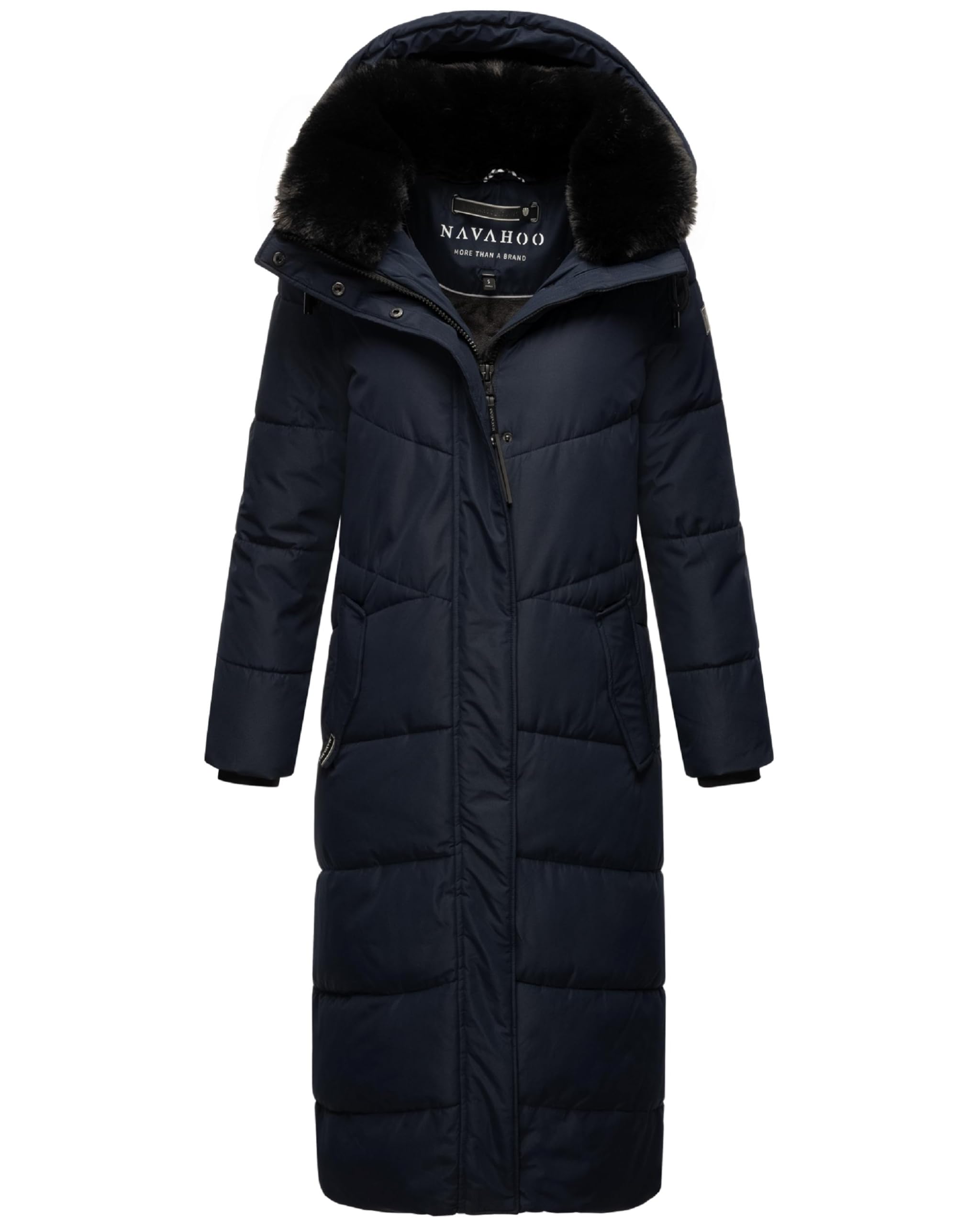 Navahoo Women's Azul Winter Coat, Warm Quilted Coat, Extra Long With Detachable Hood, Eye-Catcher Xiv, Xs-5Xl, Navy, Xs