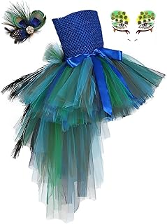 Deluxe Long Train Peacock Dress for Girls 2-12Y Flower Girl Birthday Party