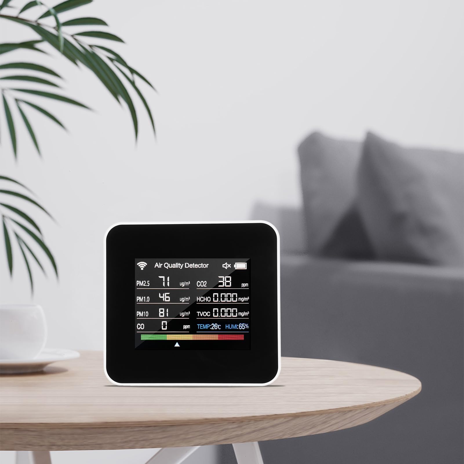 Irfora Monitor jakości powietrza w pomieszczeniu 14 w 1, WiFi, wykrywa temperaturę CO₂ CO TVOC HCHO temperaturę i wilgotność powietrza PM2,5 PM1,0 PM10 2,8-calowy kolorowy wyświetlacz TFT