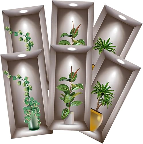 Veemoon 2 juegos de calcomanías de pared de plantas verdes en maceta, calcomanías adhesivas de plantas en maceta, calcomanías de pared autoadhesivas