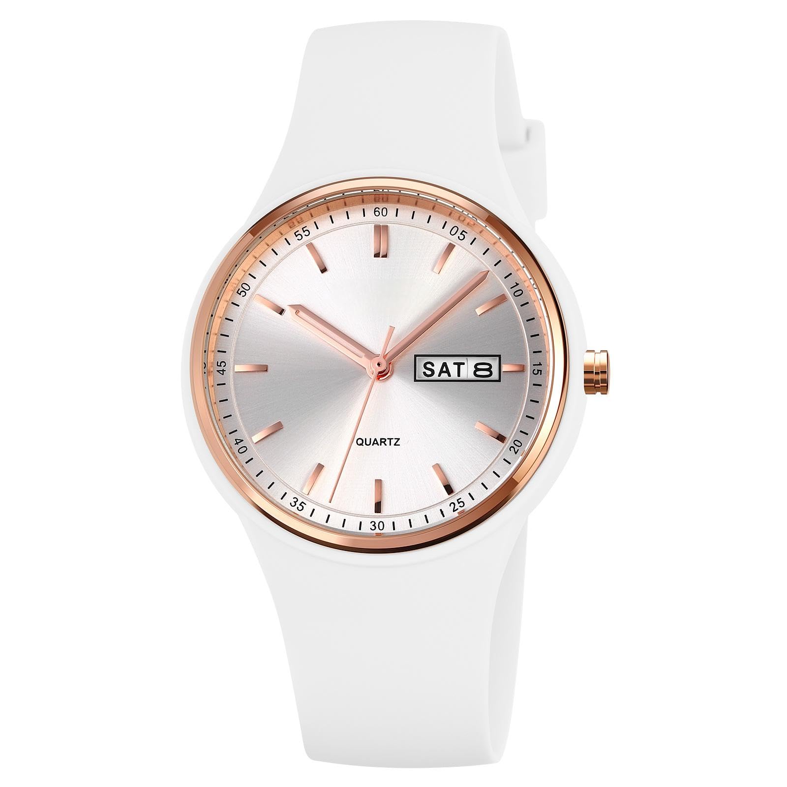 Reloj de pulsera para mujer, reloj de pulsera para niña, color blanco, azul, reloj de mujer negro con correa de silicona de colores para personas mayores, reloj analógico de cuarzo, resistente al