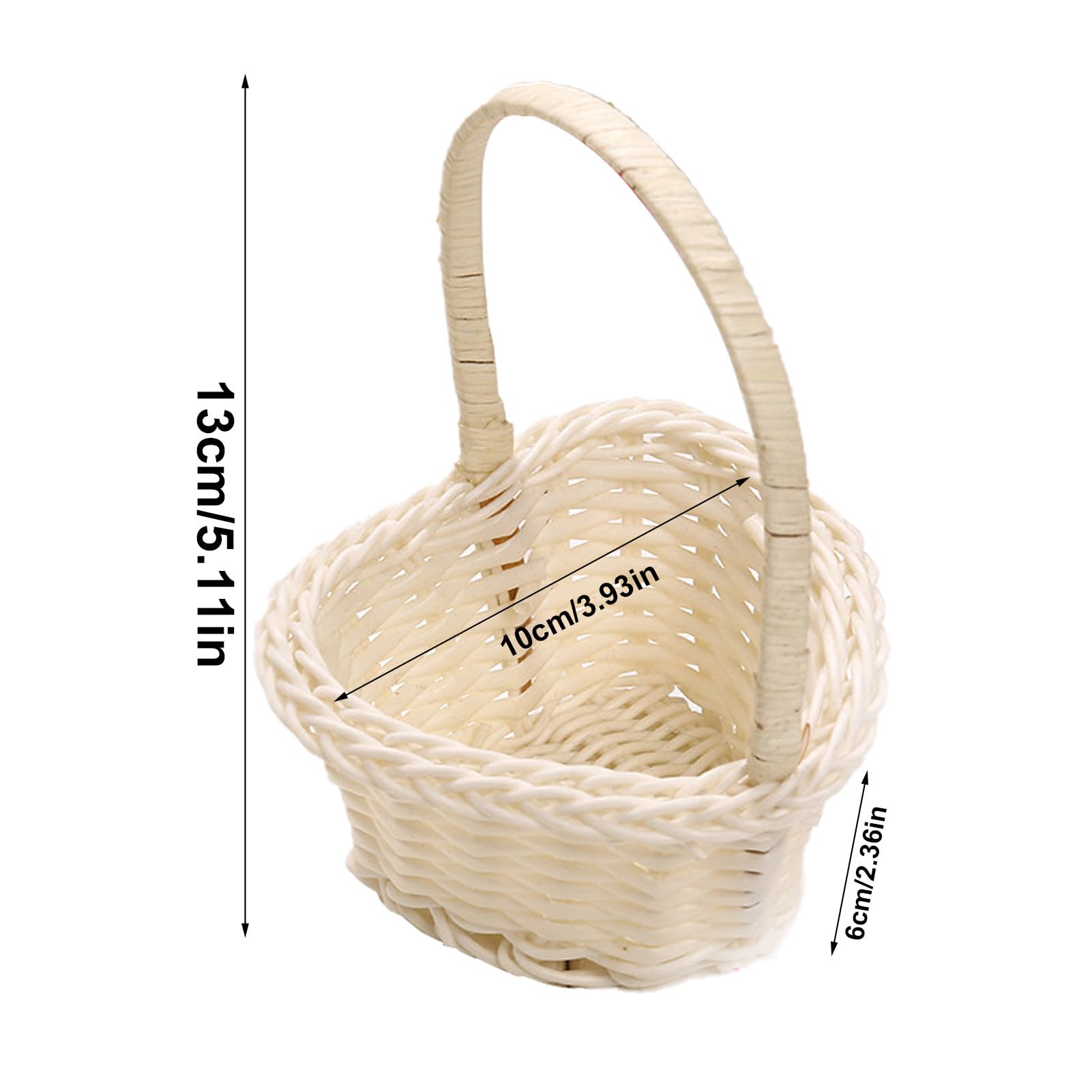 glylo Flower Girl Basket, Set of 2 White Wedding Flower Basket, Wedding Flower Girl Basket Woven Storage Basket with Handle, Rattan Basket for Flowers, Home Decoration Flower Arrangement Basket, 1