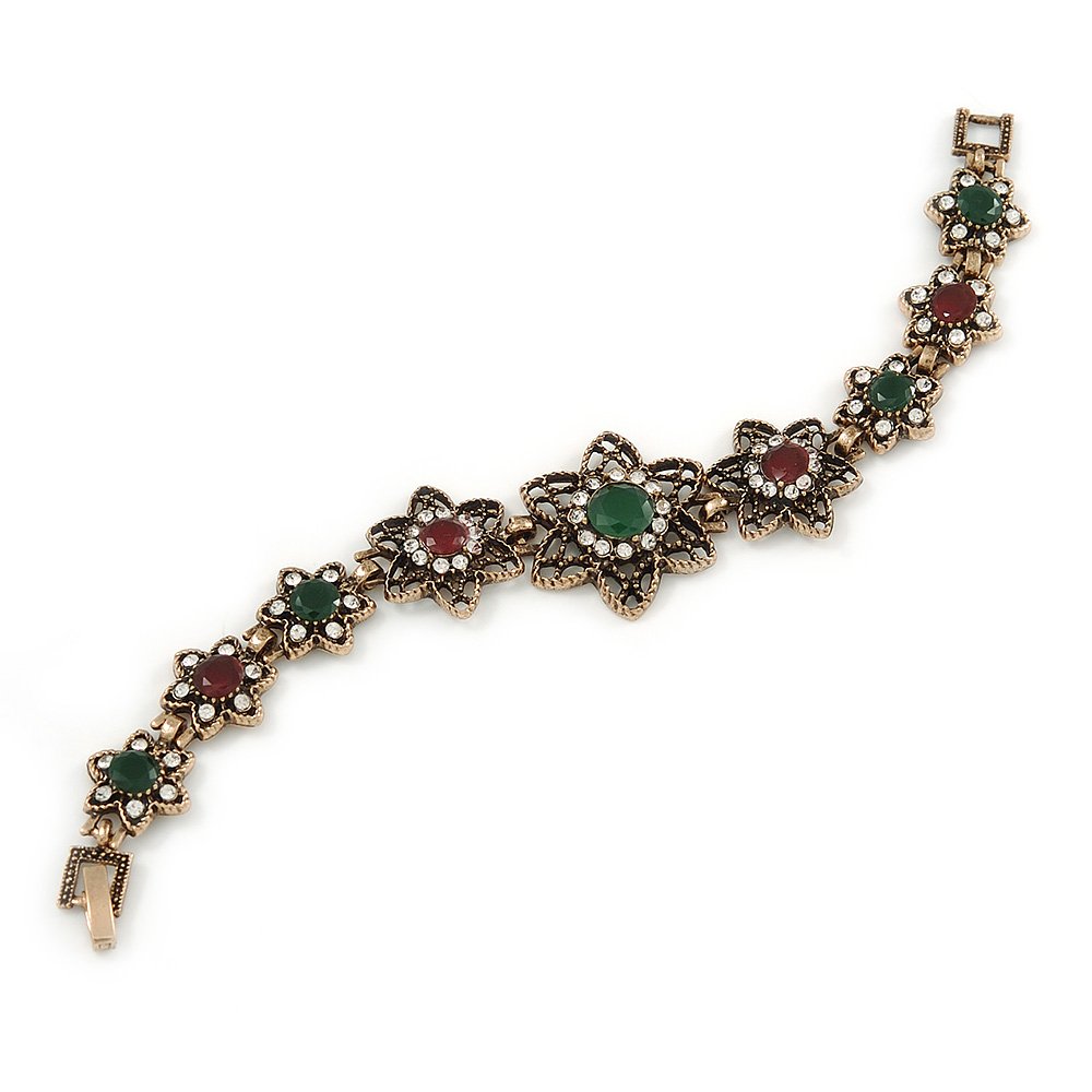 Avalaya Bracciale in stile turco con motivo floreale, color bronzo, stile vintage, lunghezza 17 cm, Misura unica, Pietra preziosa Bronzo Gemma